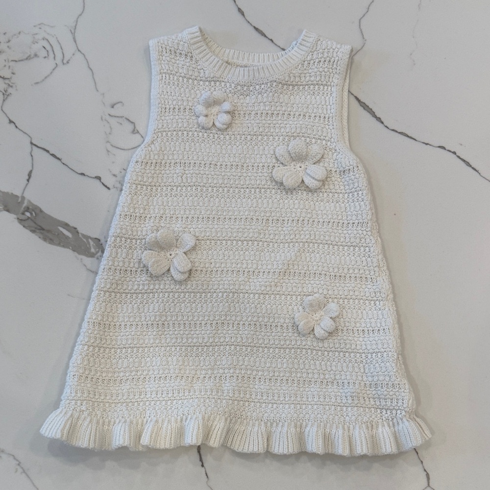 Zara White Knit flower crochet dress